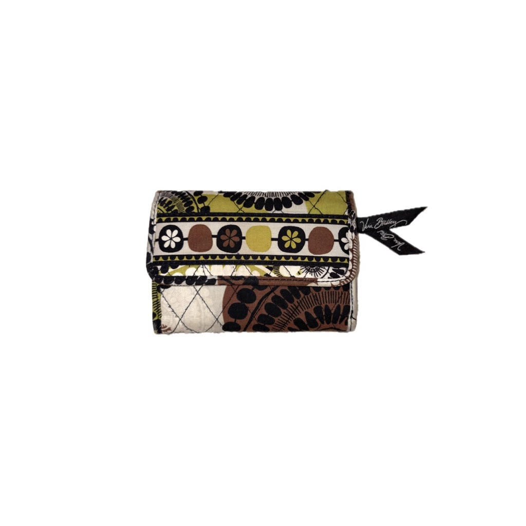 Vera Bradley Cotton Tri-Fold Wallet In Cocoa Moss Green Brown
